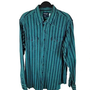 Vtg Wrangler Shirt Mens 17.5 36 Green Brushpopper X Long Tails Western USA 90s